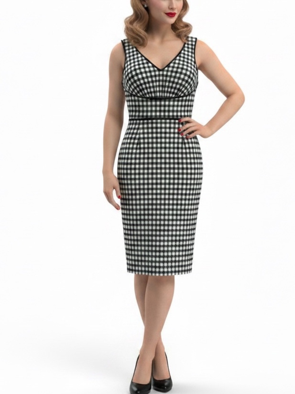 Unique Vintage Gingham Black and White Midi Dress Size Medium New with Tags